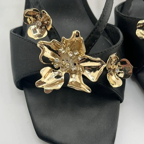 Antonio Melani Stain Black Gold Flower Dressy High Heel Sandals Shoes Evening 10 - Picture 3 of 12